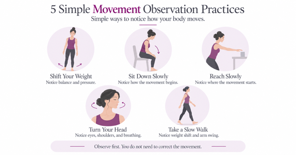 Person practicing movement observation exercises for body awareness