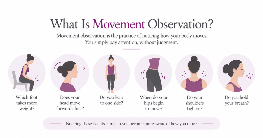 Person practicing movement observation to notice body movement